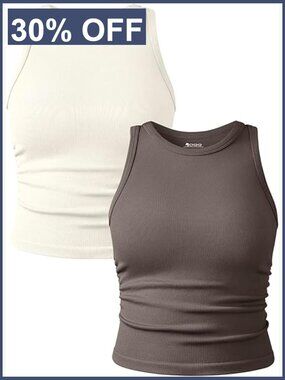 Sleeveless Crew Neck Yoga Crop Camis Tank Tops 2 Pack